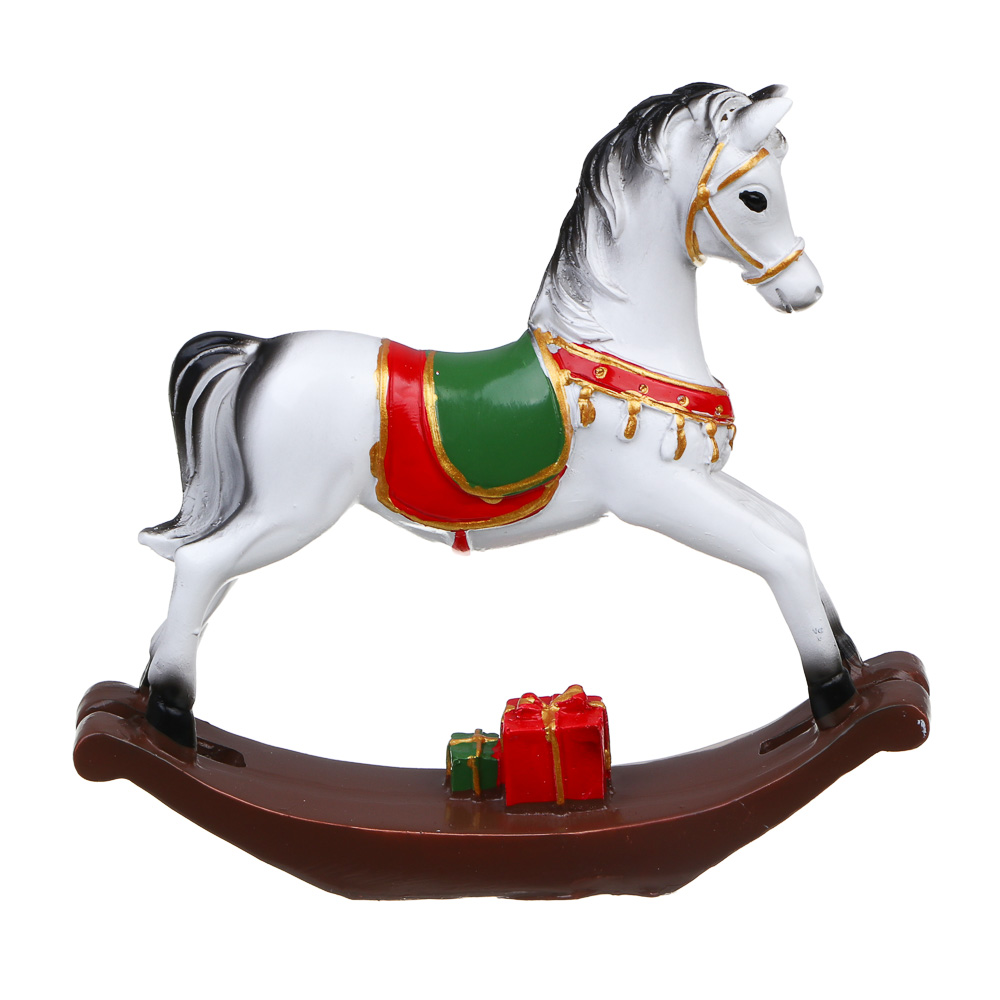 СНОУ БУМ Декоративная фигура "Конь-качалка", полистоун, белый, 15,5x3x14 см, арт.№ 398-836