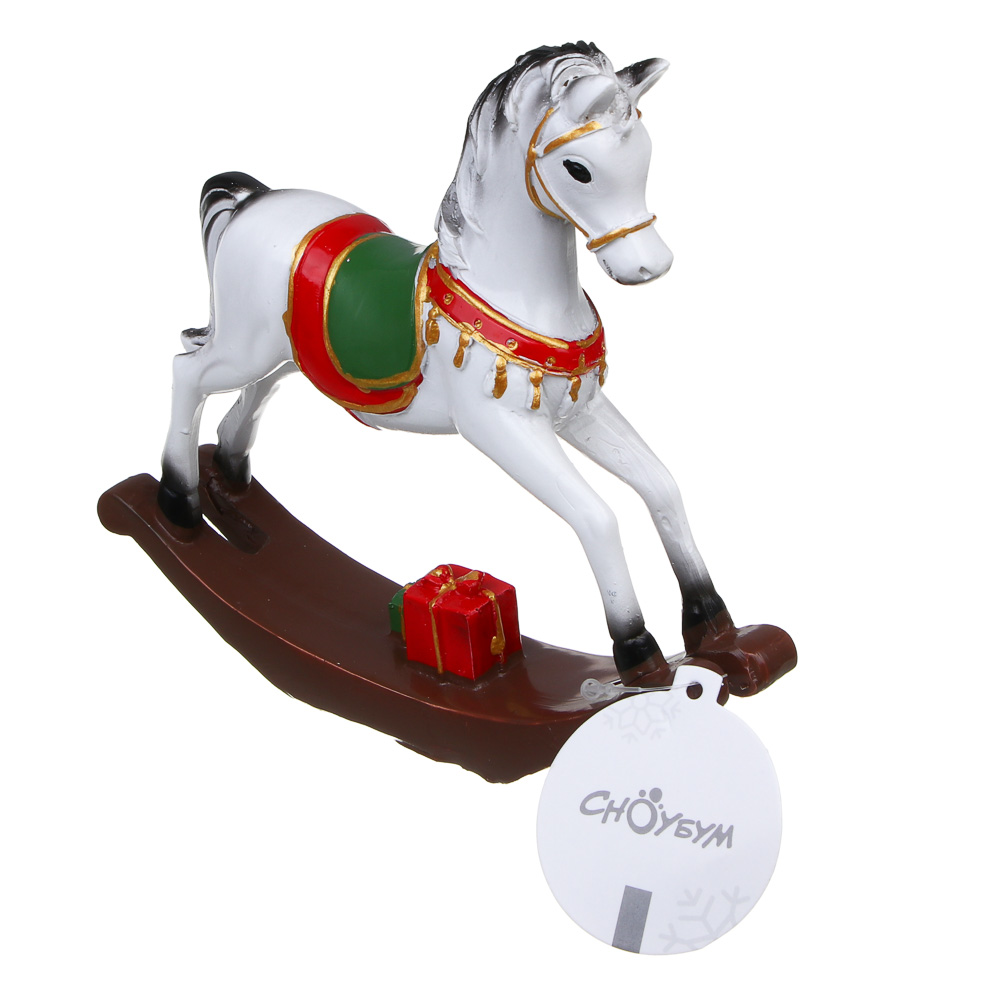 СНОУ БУМ Декоративная фигура "Конь-качалка", полистоун, белый, 15,5x3x14 см, арт.№ 398-836
