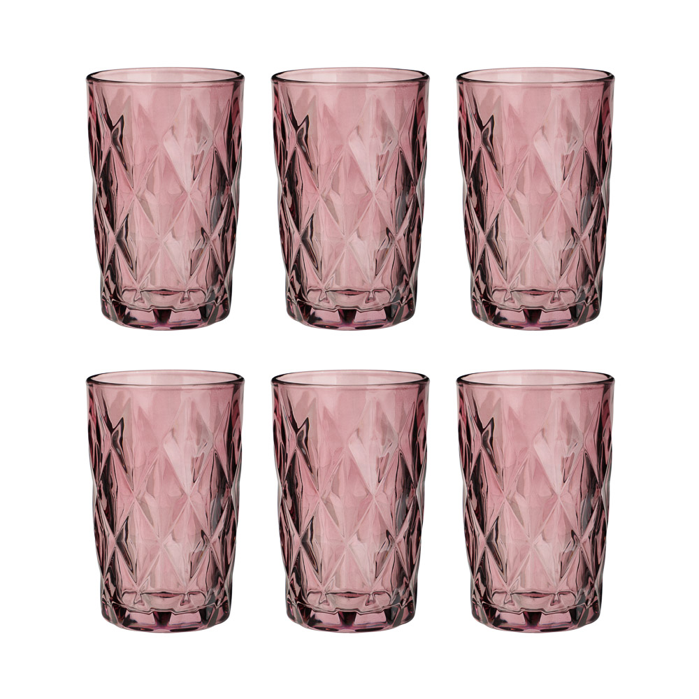 MILLIMI Набор стаканов 6 шт, 350 мл, стекло, бордовый ромб, арт.№ 878-635