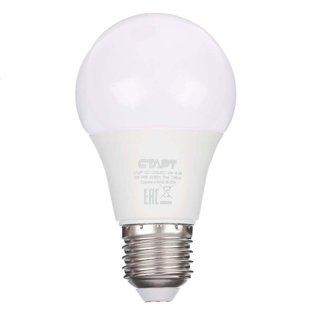 Лампа светодиодная СТАРТ 16 Вт, E27, 1200 Лм, 4000 К, форма груша, арт.№ 925-086