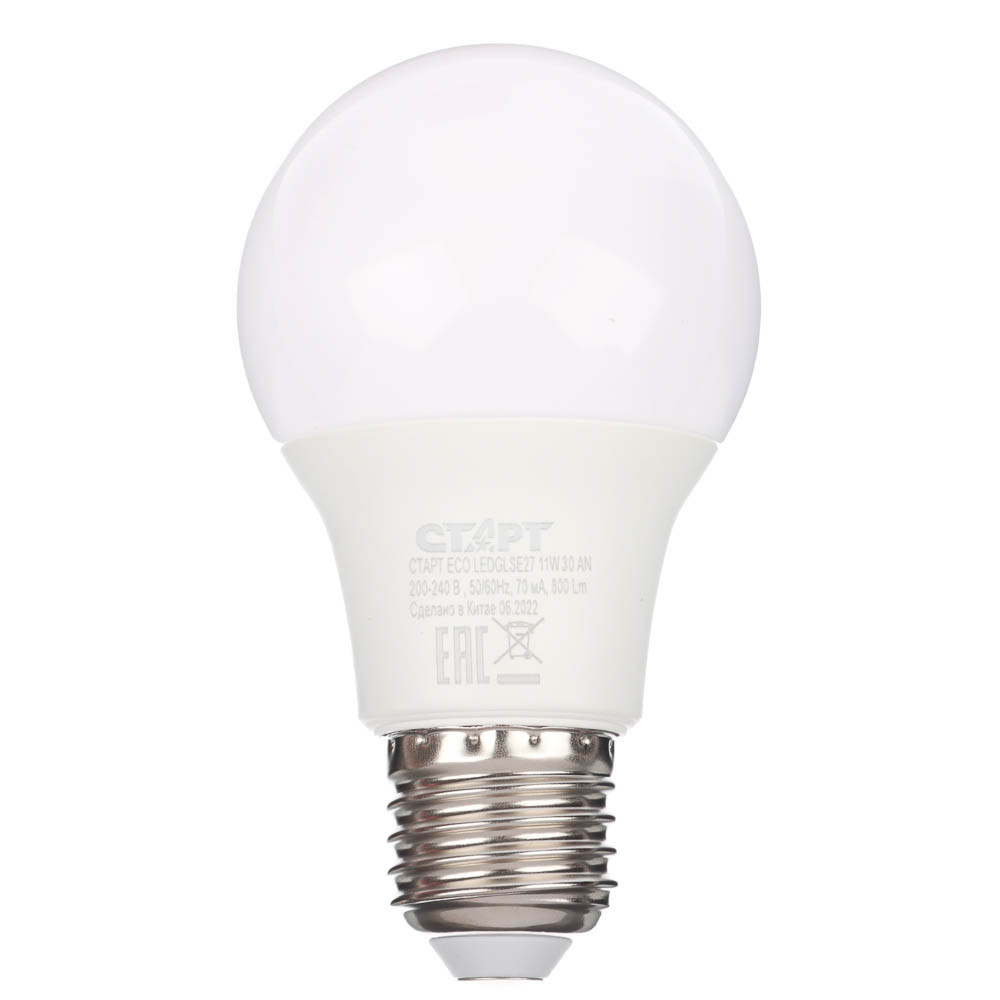 Лампа светодиодная СТАРТ 11 Вт, E27, 800 Лм, 2700 К, форма груша, арт.№ 925-087