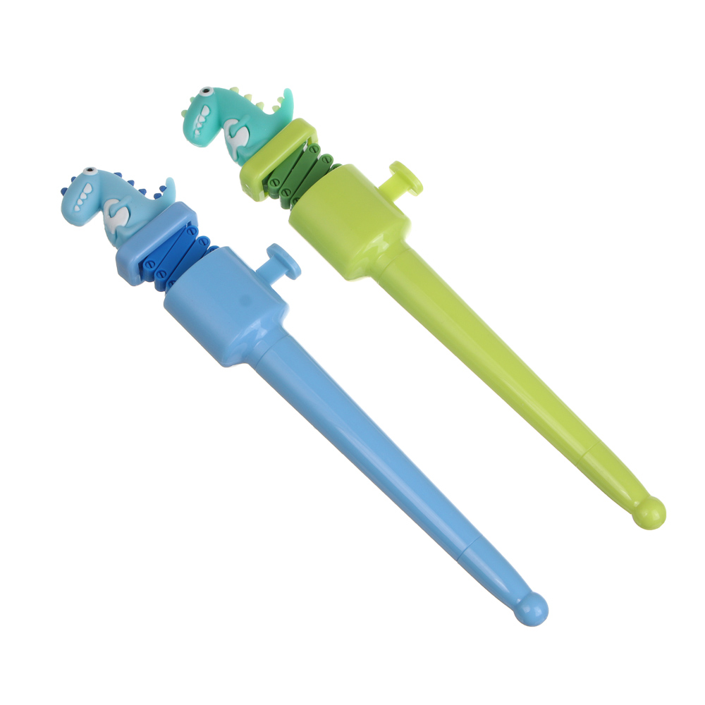 Ручка шариковая синяя 0,7мм, с фигуркой дино на пружине, 2 цвета, арт.№ 591-350