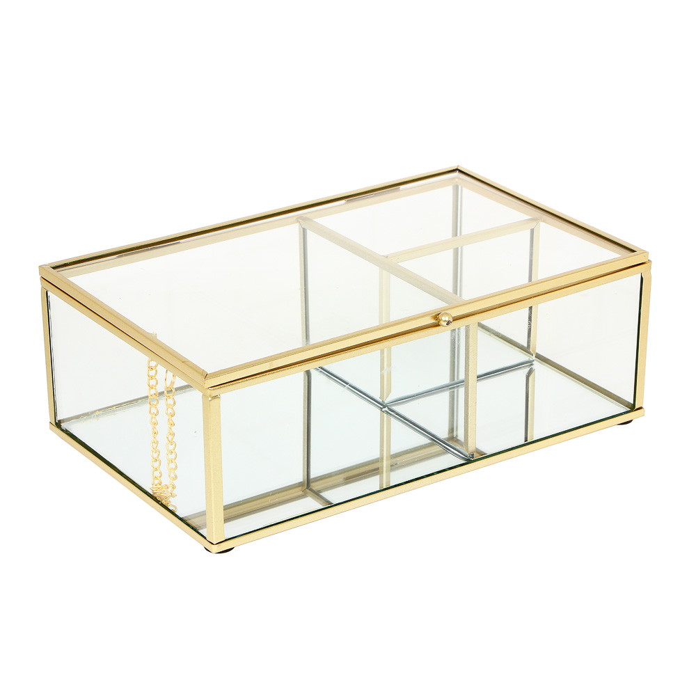 Шкатулка секционная с зеркальным дном 22х13,5х7,5см, стекло, металл, арт.№ 504-704
