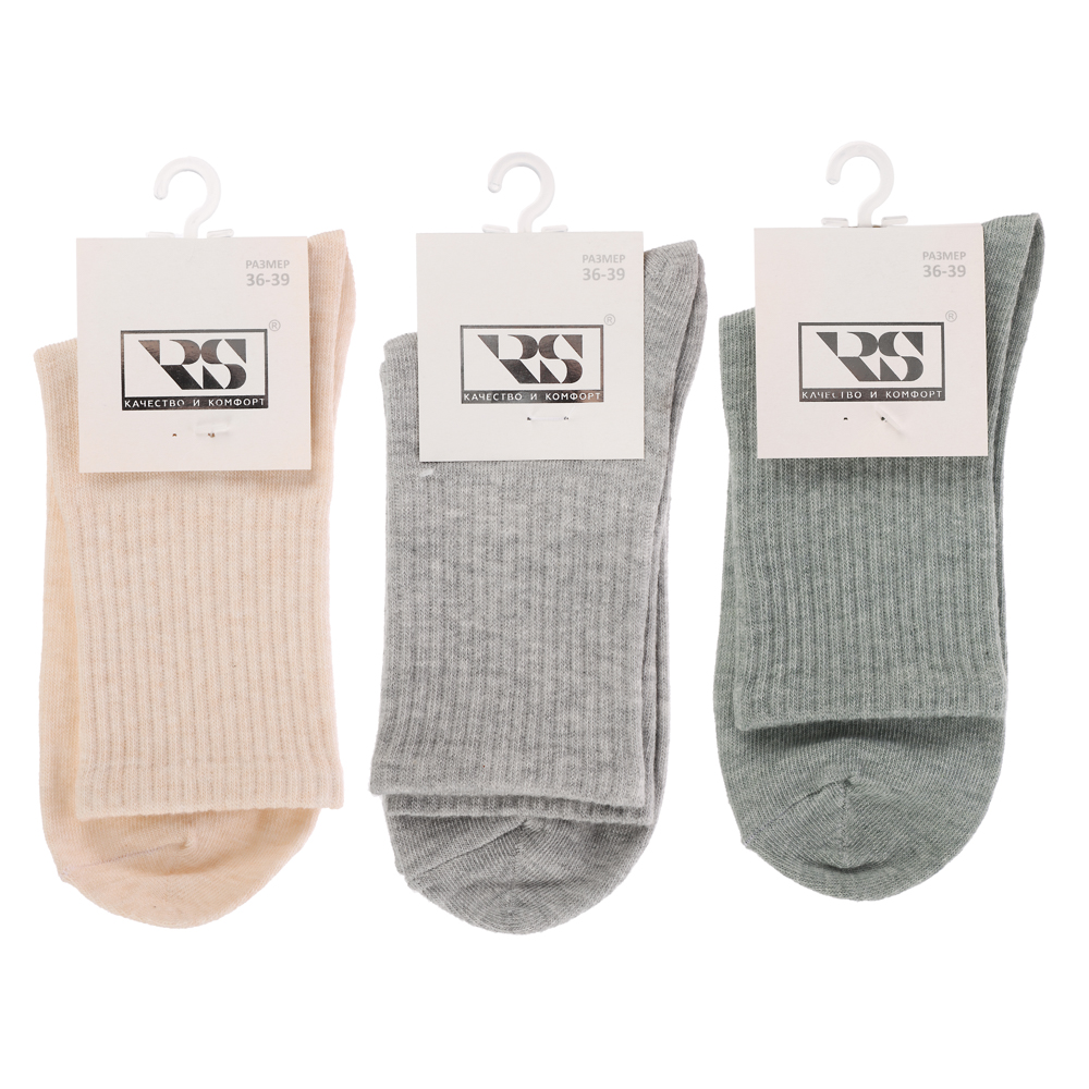 RS Носки женские классические укороченные, р. 36-39, 78% хлопок, 20% спандекс, 2% латекс, R86, арт.№ 019-491