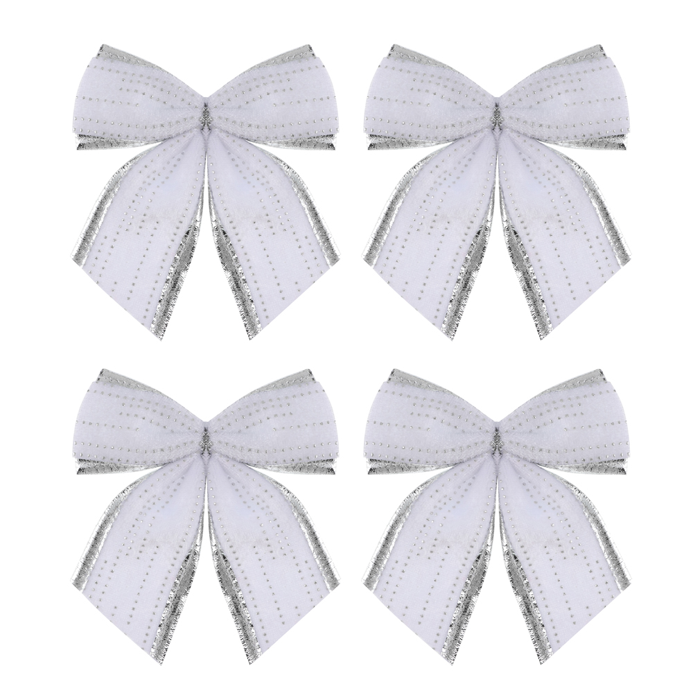 СНОУ БУМ Набор бантов 10x12 см, 4 шт, полиэстер, белый, арт.№ 376-825