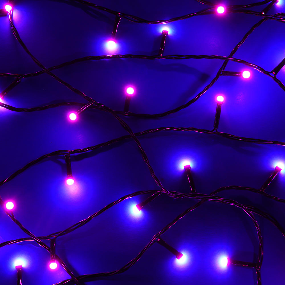 Гирлянда вьюн 20 м СНОУ БУМ, 200 LED ламп, розовое свечение (8 режимов), ПВХ чёрный, 220В, арт.№ 384-221