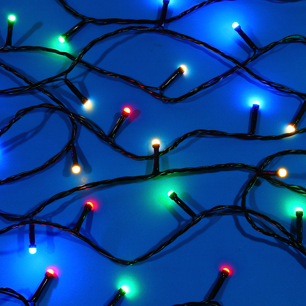 Гирлянда вьюн 20 м СНОУ БУМ, 200 LED ламп, мультицвет (8 режимов), ПВХ чёрный, 220В, арт.№ 384-222