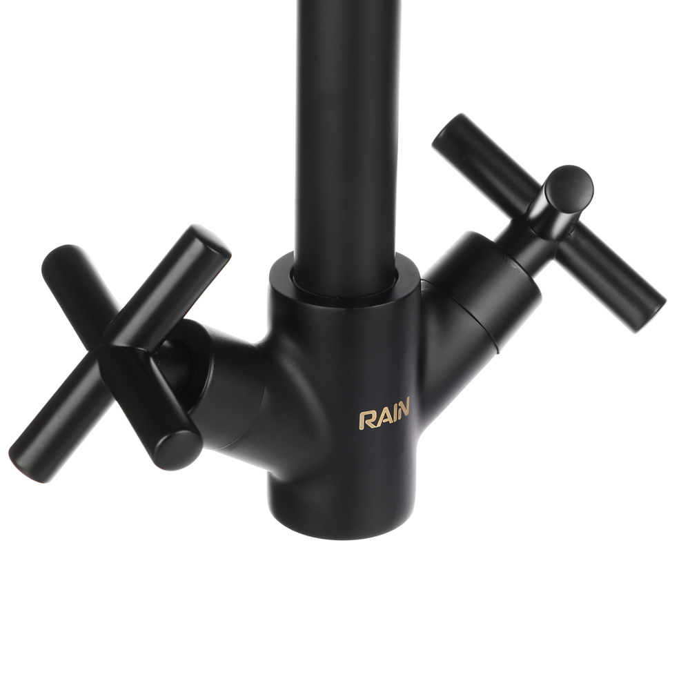 RAIN Смеситель для кухни Кристал, кран-буксы 1/2, гайка, латунь, черный, арт.№ 561-017