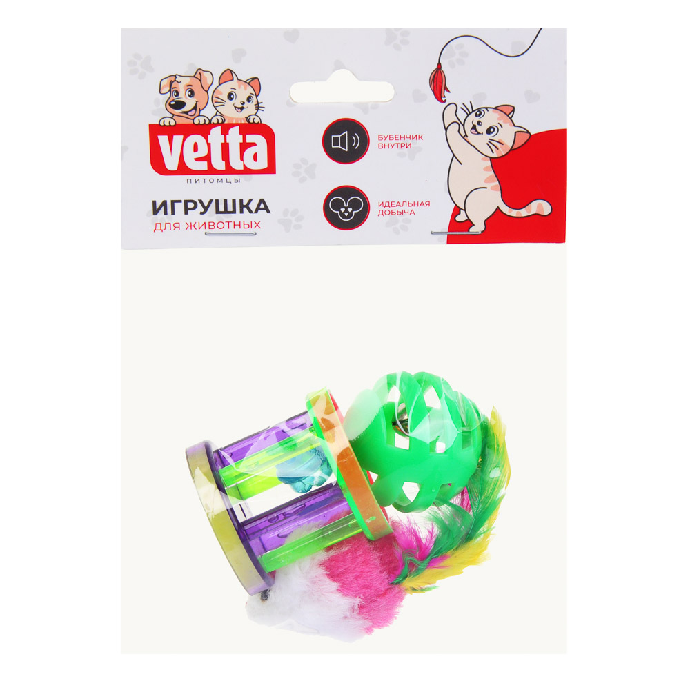 VETTA Игрушка для домашних животных, набор 3 шт, полипропилен, полиэстер, мышь, шарик, цилиндр, арт.№ 273-194
