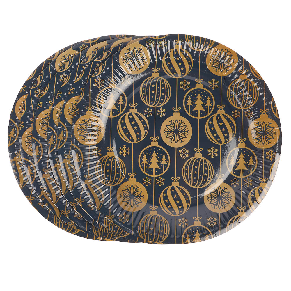 Набор бумажных тарелок Золотые шарики, 6 шт d=230 мм, арт.№ 530-438