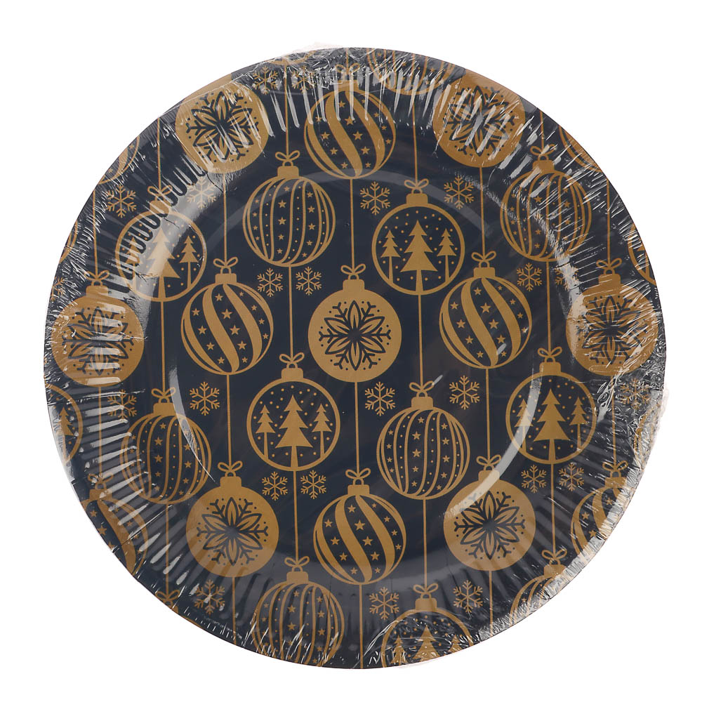 Набор бумажных тарелок Золотые шарики, 6 шт d=230 мм, арт.№ 530-438