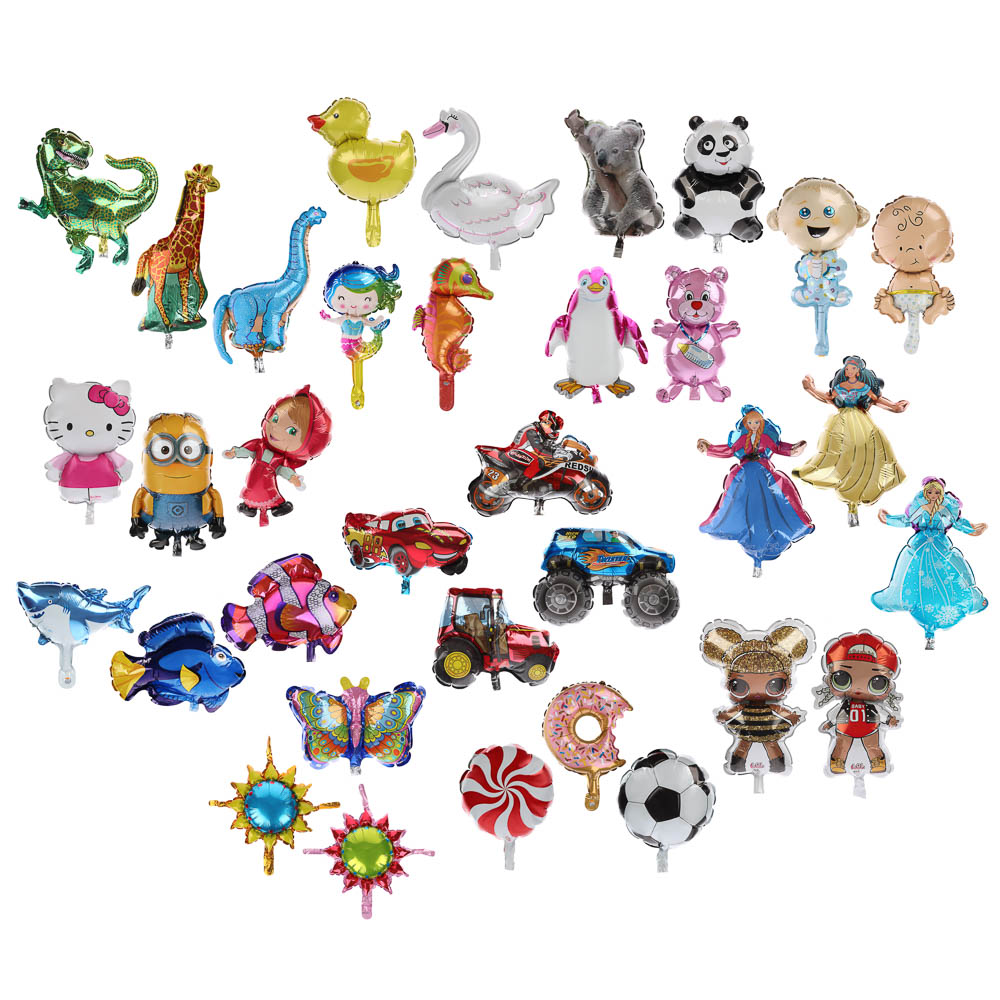 Шар фольгированный мини-фигура на палочке, цвета микс, арт.№ 518-333