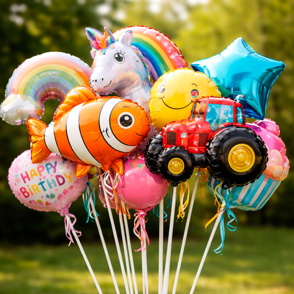 Шар фольгированный мини-фигура на палочке, цвета микс, арт.№ 518-333