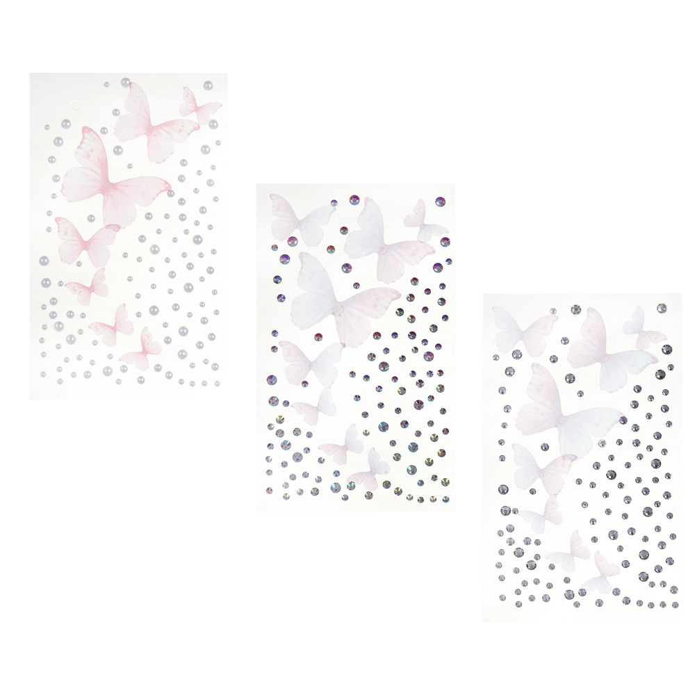 Наклейки и стразы для лица и тела тм ЮНИLOOK ,8х12 см, акрил, полиэстер, 3 дизайна,  ВЗ24-44, арт.№ 357-328