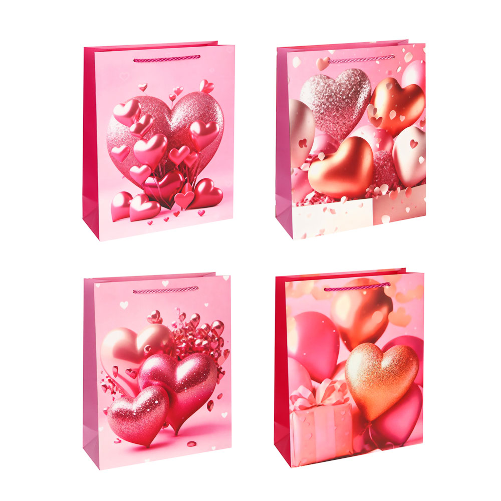 Пакет подарочный бумажный тм LADECOR L 26x32x10 см, "Сердце" арт 3, 4 дизайна, арт.№ 507-466