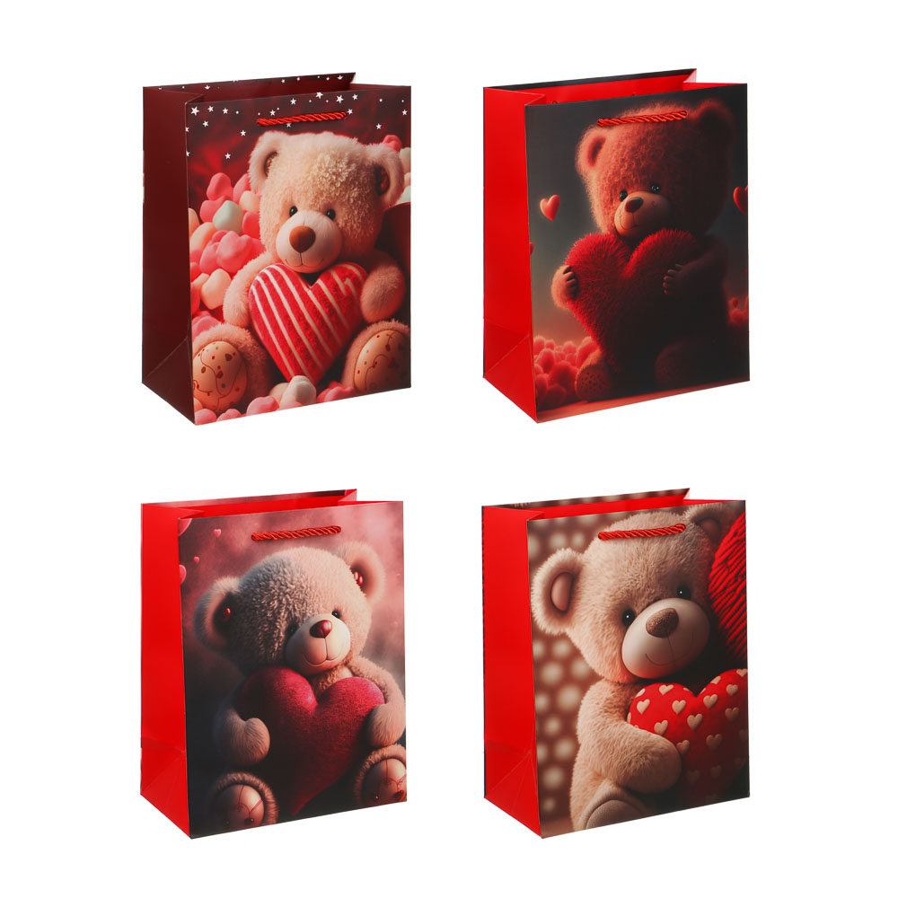 Пакет подарочный бумажный тм LADECOR M 18x23x10 см, "Сердце" арт 3, 4 дизайна, арт.№ 507-467