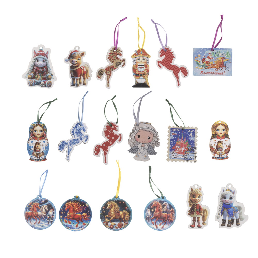 Подвес на ленте, 7x0,6x9 см, ХДФ, 21 дизайн с новогодними персонажами, арт.№ 705-512