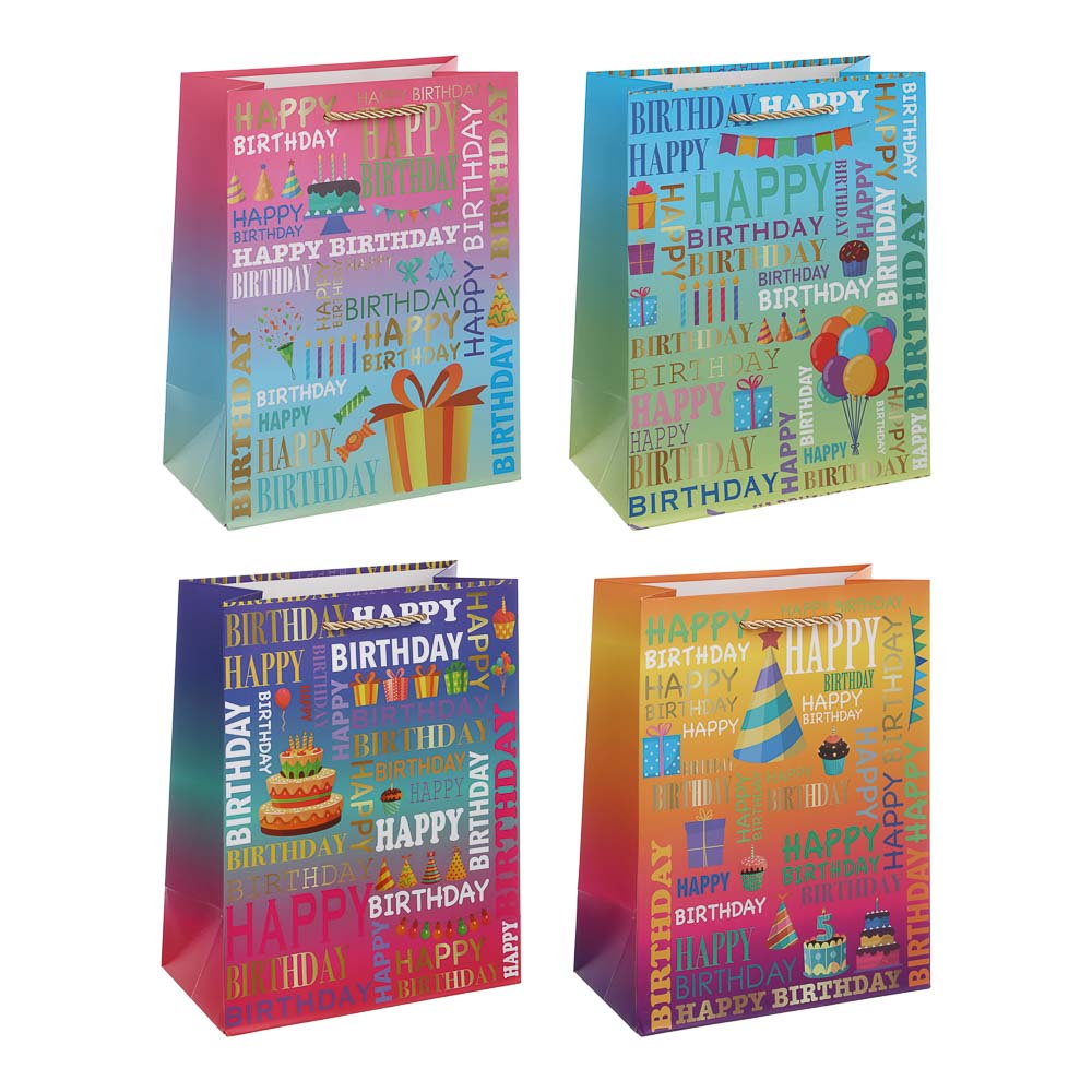 Пакет подарочный тм Fntastic 18x23x10см, бумага, 4 дизайна, арт.6, арт.№ 507-444