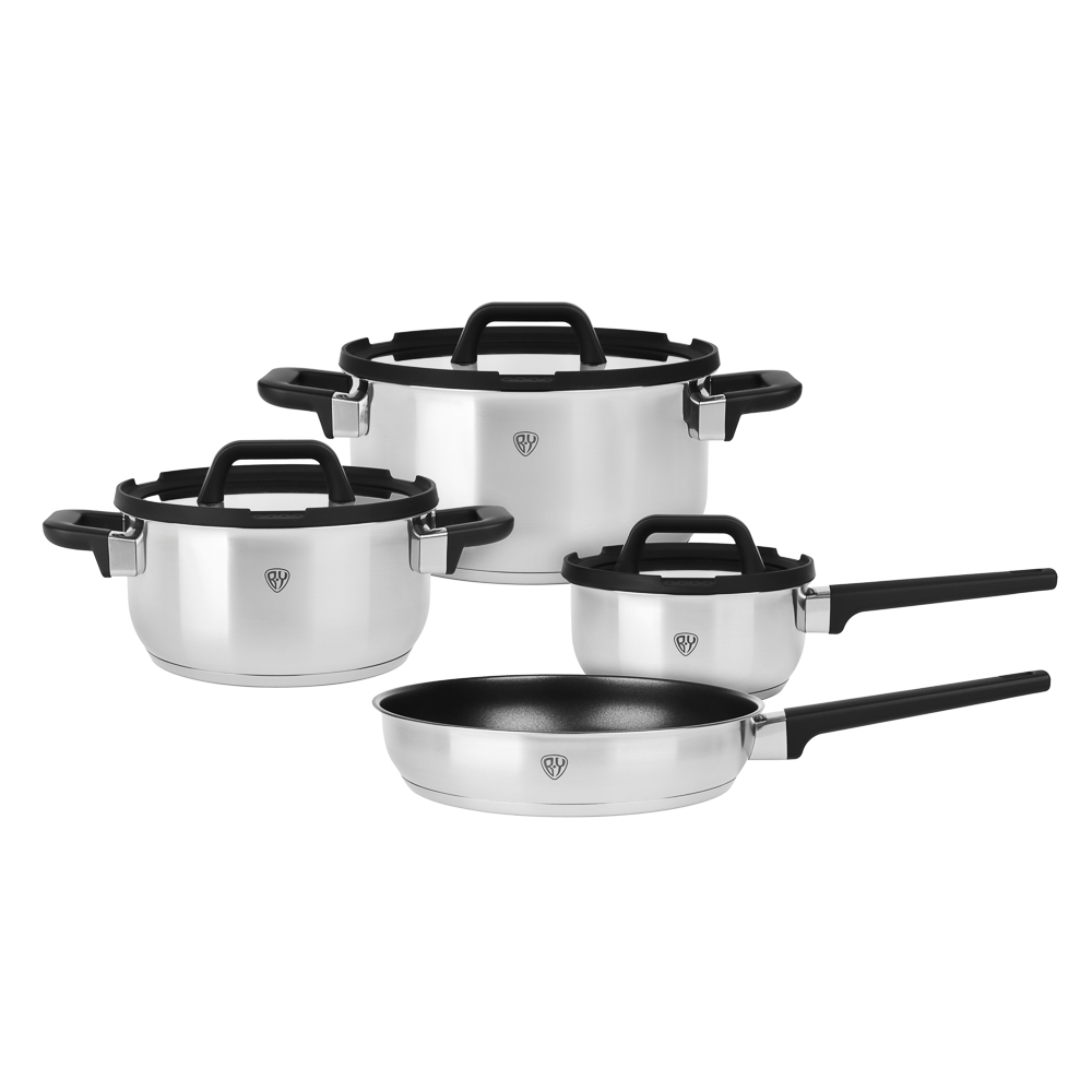 BY COLLECTION Inta Набор посуды кухонной 7пр, кастрюли 5л; 3л; ковш 1,5л; сковорода 24см, нерж.сталь, арт.№ 822-290