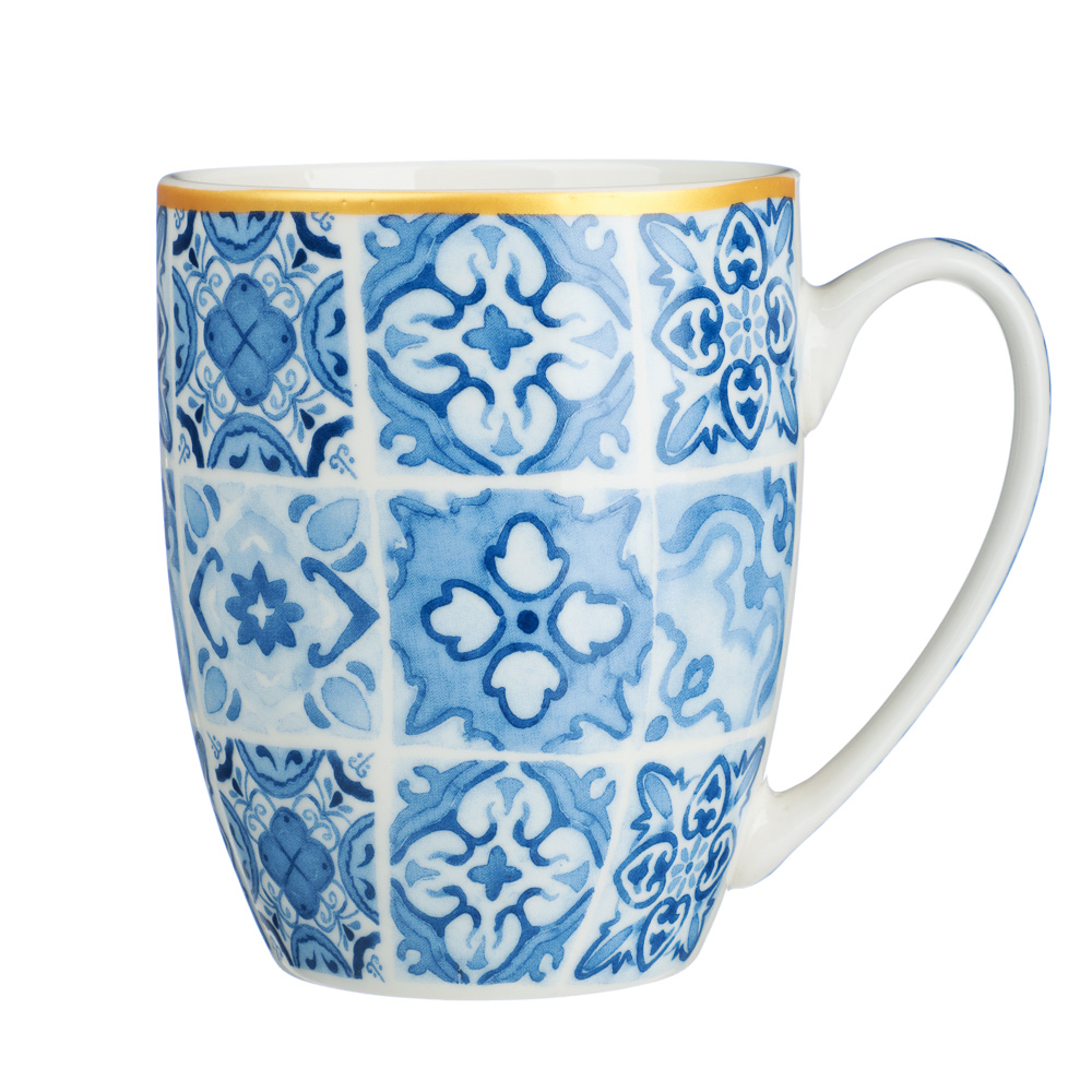 MILLIMI Кружка Голубая мозаика, 350мл, фарфор, 4 дизайна, арт.№ 806-279