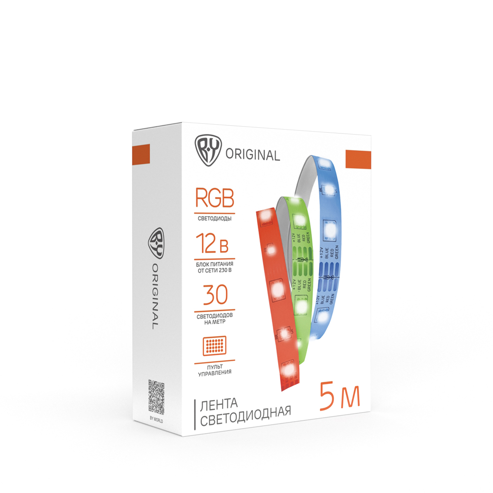 BY Лента светодиодная 12В, 5м, RGB (отдельные диоды), с пультом управления и блоком питания, арт.№ 932-019