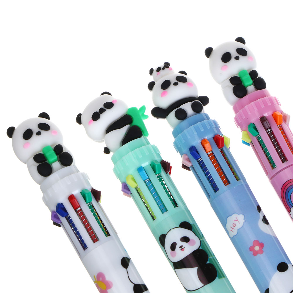 Ручка шариковая автоматическая 10-ти цветная с фигуркой в форме панды, 4 дизайна, арт.№ 591-262
