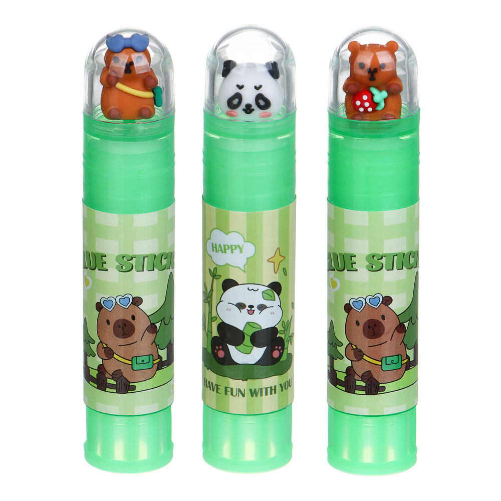 Клей-карандаш 8гр, ПВА, "Панда/Капибара", микс 3 дизайна, шоу-бокс, арт.№ 607-079