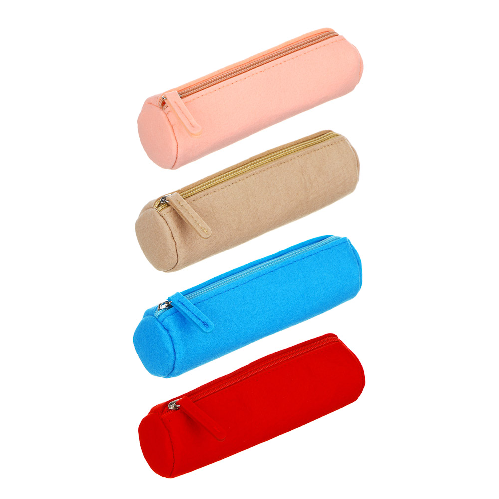 Пенал круглый, 19х6см, 1 отделение на молнии, фетр, 4 цвета, пакет, арт.№ 238-401