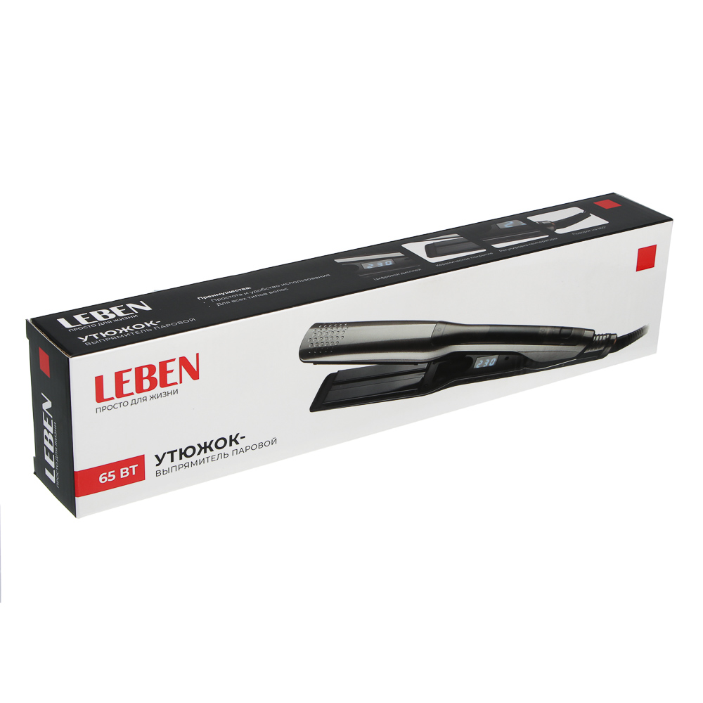 LEBEN Утюжок-выпрямитель паровой, 65Вт, нагрев 100-230℃, керамическое покрытие, 220в, арт.№ 211-104