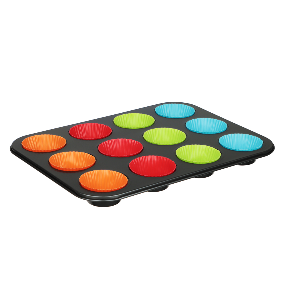 Форма для выпечки 12 ячеек с силиконовыми формами VETTA , 35,2х26,5х2,7 см, угл.сталь, антипригарное покрытие, арт.№ 849-206