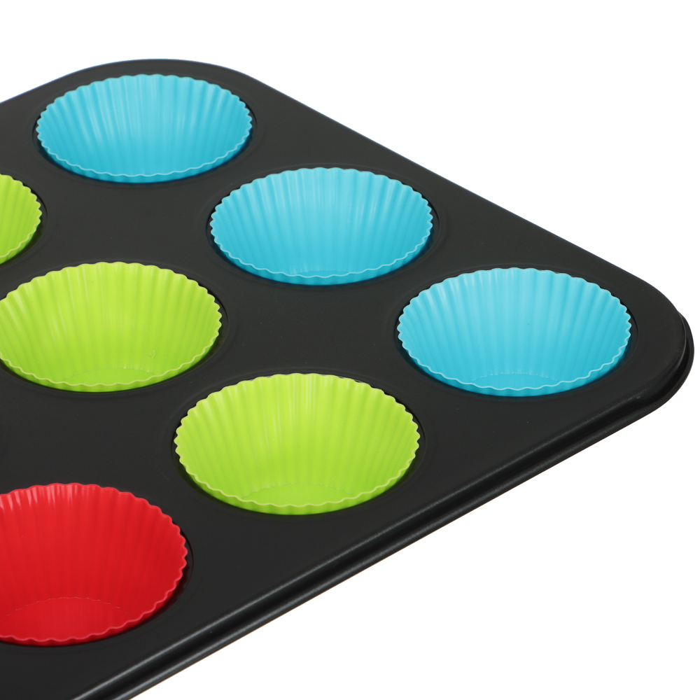 Форма для выпечки 12 ячеек с силиконовыми формами VETTA , 35,2х26,5х2,7 см, угл.сталь, антипригарное покрытие, арт.№ 849-206