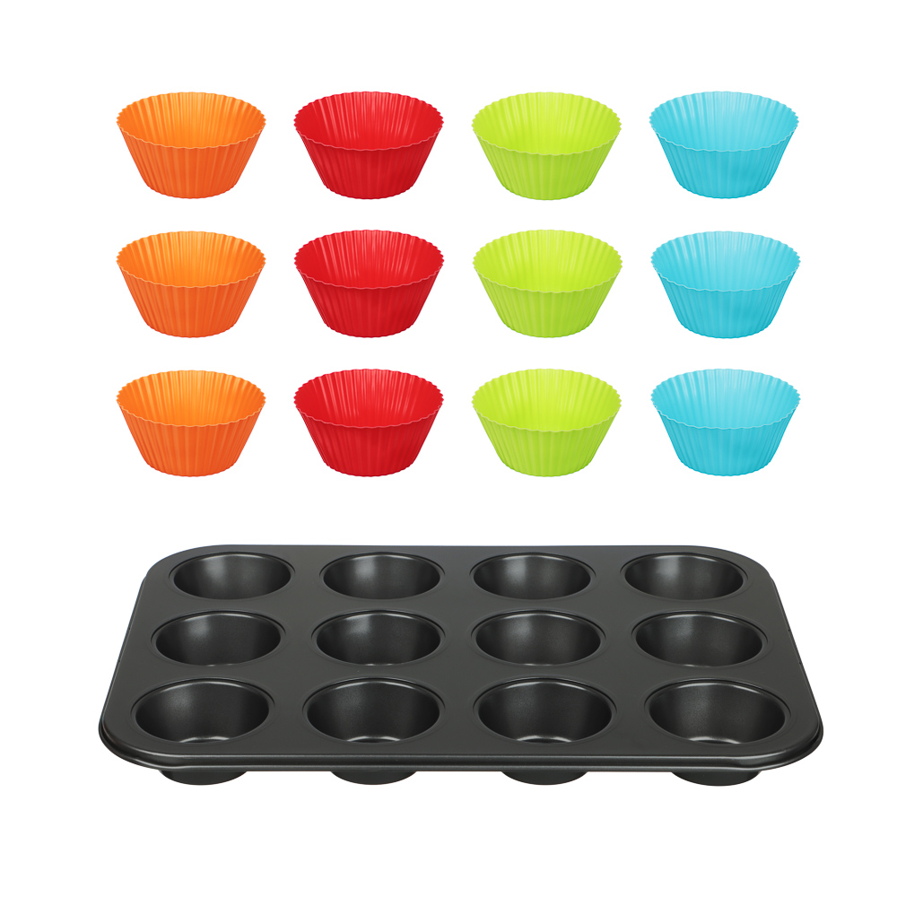 Форма для выпечки 12 ячеек с силиконовыми формами VETTA , 35,2х26,5х2,7 см, угл.сталь, антипригарное покрытие, арт.№ 849-206