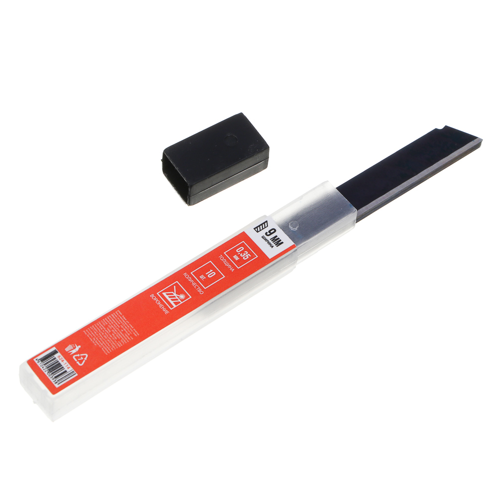 ЕРМАК Лезвие для ножей запасное 9мм сегментированное, сталь+воронение, толщина 0,35мм, 10шт/уп, арт.№ 624-114