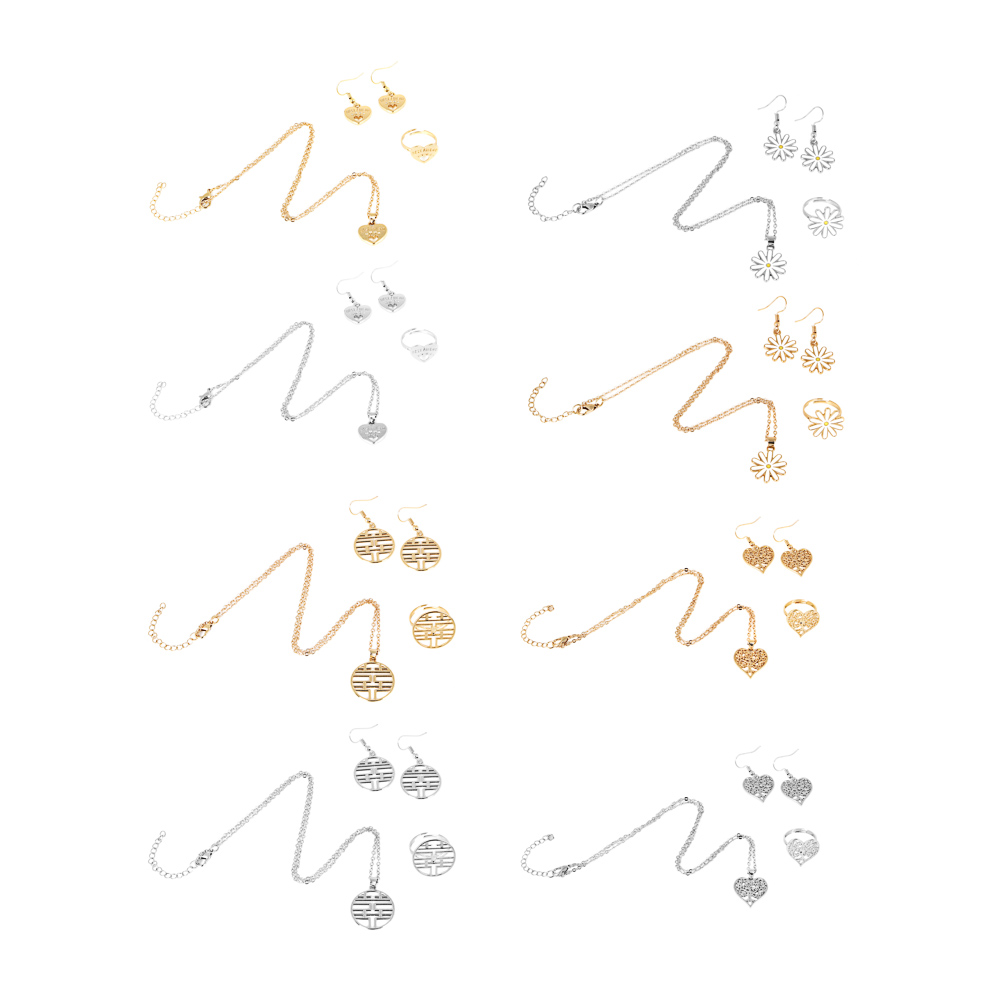 BERIOTTI Набор бижутерии 3 пр.: цепочка с подвеской, серьги, кольцо, биж.сплав, 4 дизайна, арт.№ 316-362