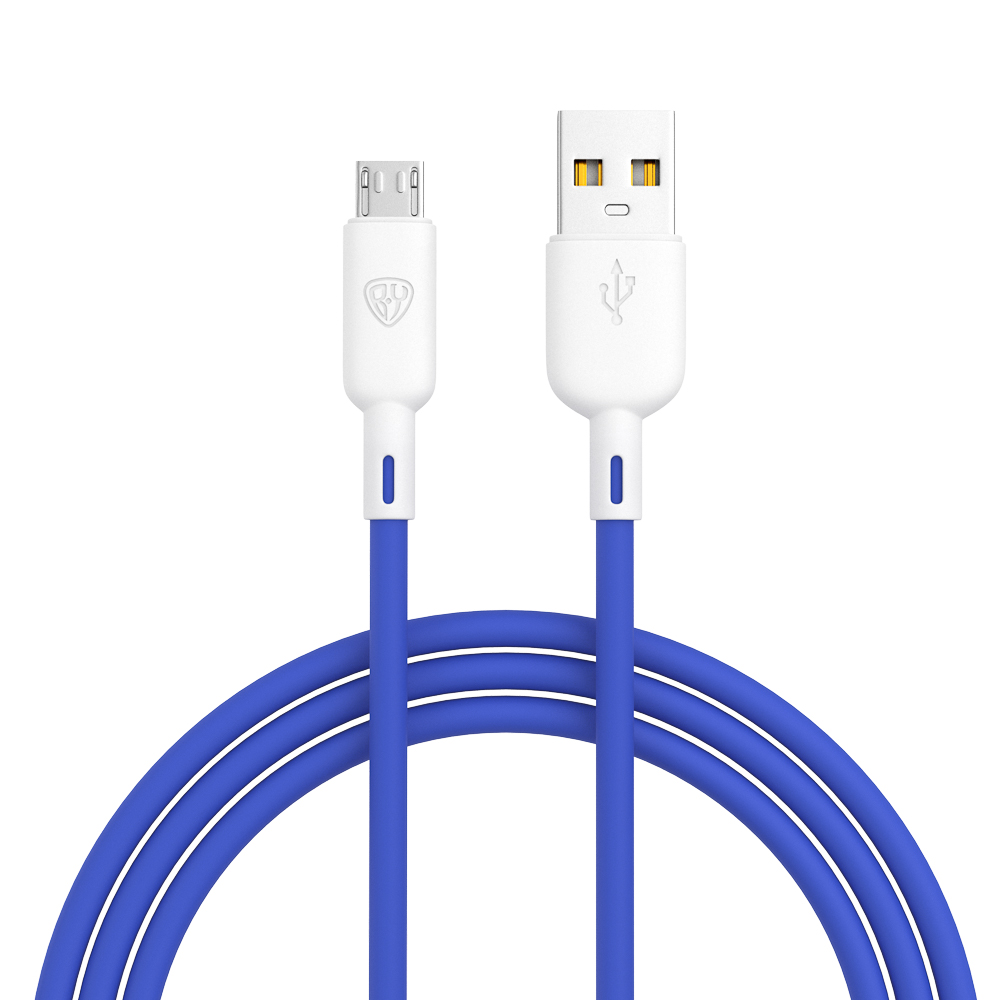 Кабель для зарядки USB(A)-microUSB BY Bright, 1м, быстр зарядка 3А, QC,PD 20Вт, силикон, сине-серый, арт.№ 931-053