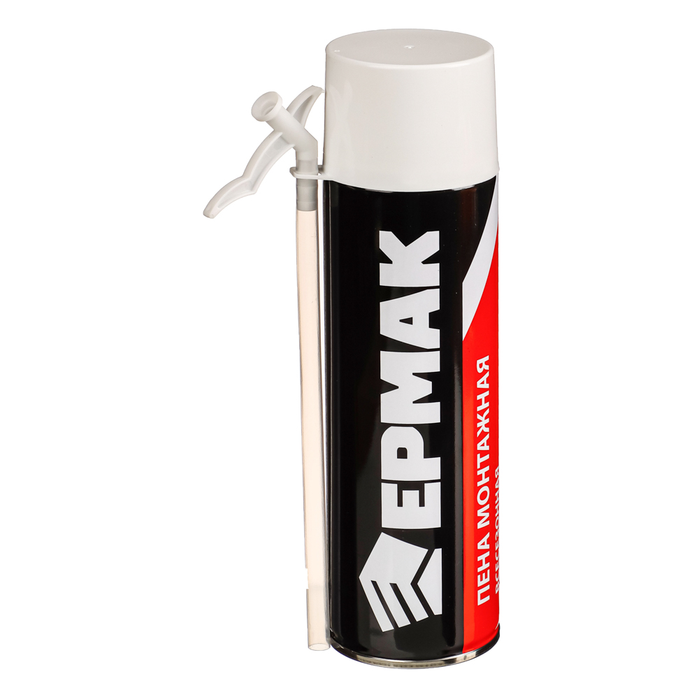 ЕРМАК Пена монтажная 650мл всесезонная 330гр, трубка, выход пены до 15л., арт.№ 669-172