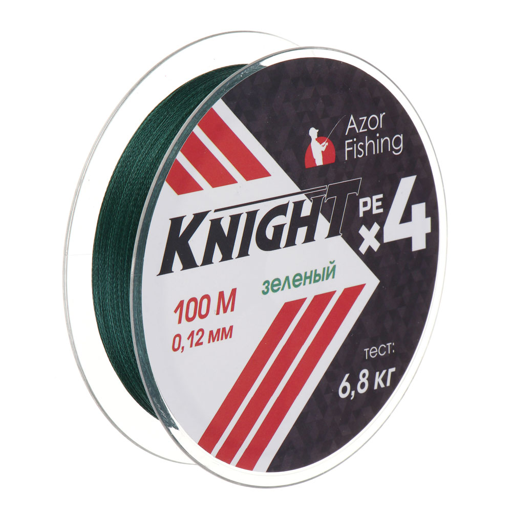 AZOR FISHING Леска плетеная PE "Найт Х4", 100м, 0,12мм, 6,8кг, зеленый, арт.№ 144-028