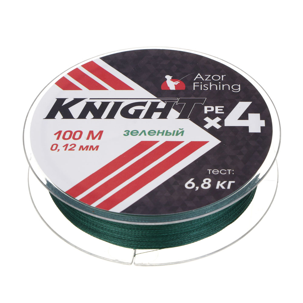 AZOR FISHING Леска плетеная PE "Найт Х4", 100м, 0,12мм, 6,8кг, зеленый, арт.№ 144-028