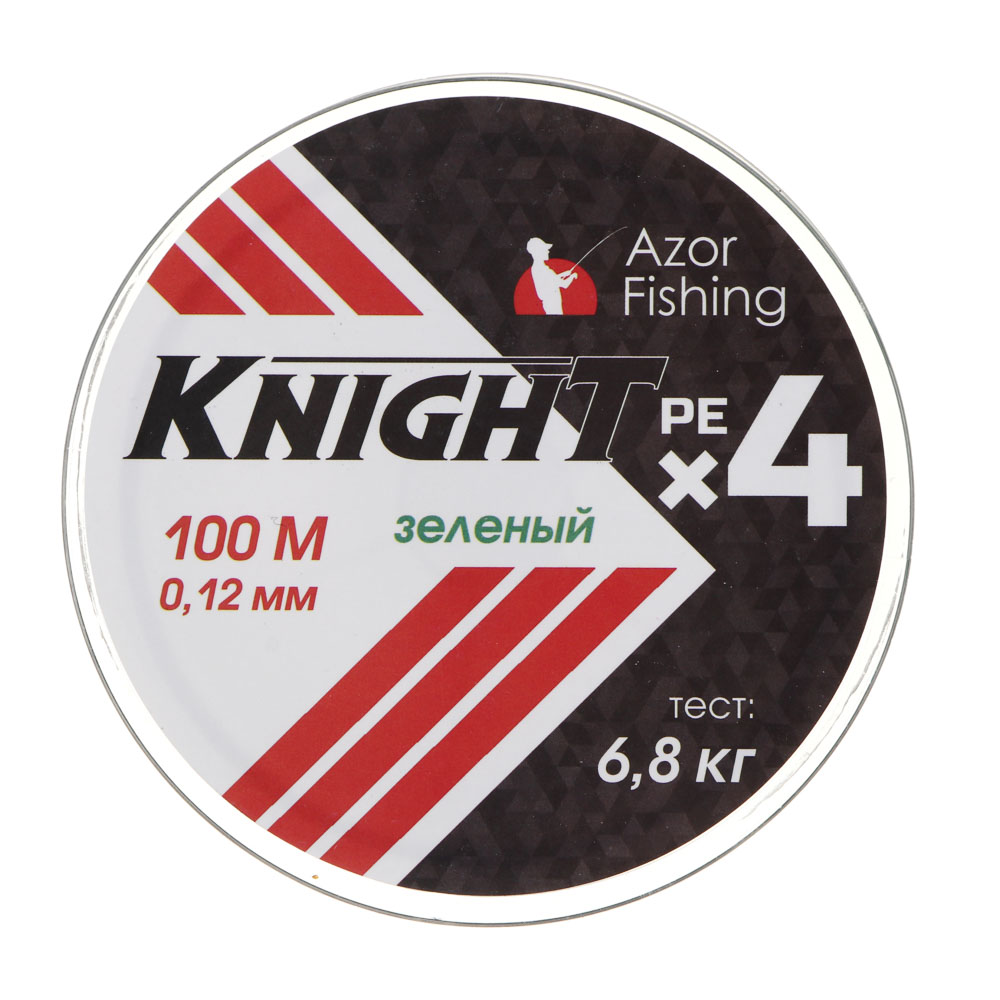 AZOR FISHING Леска плетеная PE "Найт Х4", 100м, 0,12мм, 6,8кг, зеленый, арт.№ 144-028