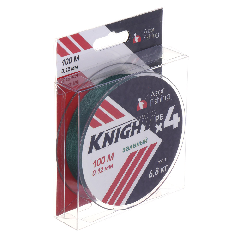 AZOR FISHING Леска плетеная PE "Найт Х4", 100м, 0,12мм, 6,8кг, зеленый, арт.№ 144-028