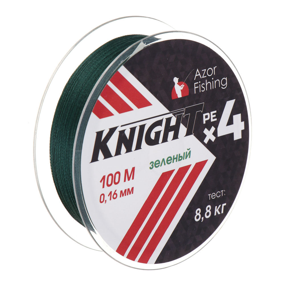 AZOR FISHING Леска плетеная PE "Найт Х4", 100м, 0,16мм, 8,8кг, зеленый, арт.№ 144-029