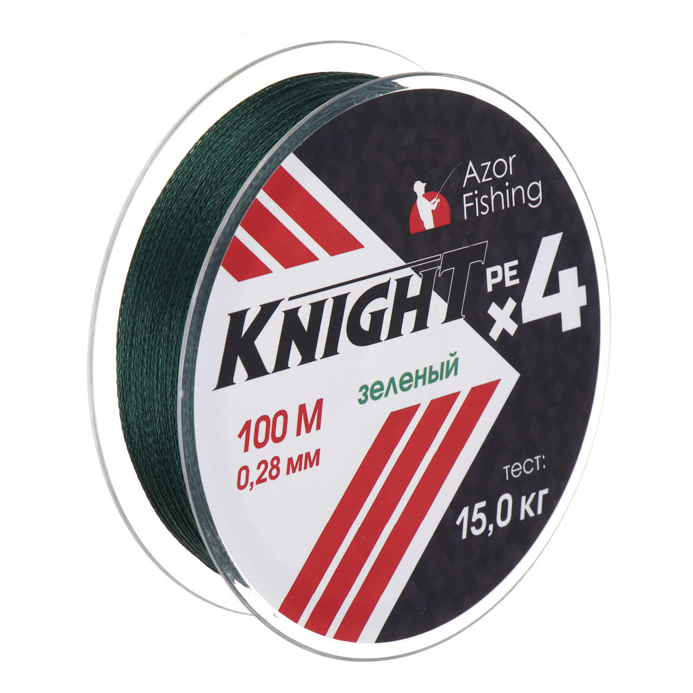 AZOR FISHING Леска плетеная PE "Найт Х4", 100м, 0,28мм, 15,0кг, зеленый, арт.№ 144-032