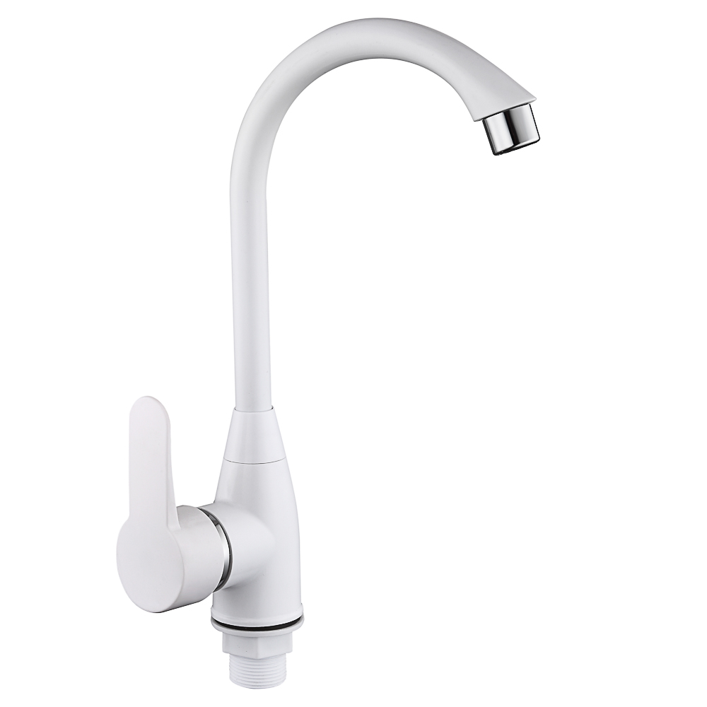СоюзКран Смеситель для кухни, поворотный излив 25см, картридж 35мм, ABS пластик, белый SK01-R141, арт.№ 567-142