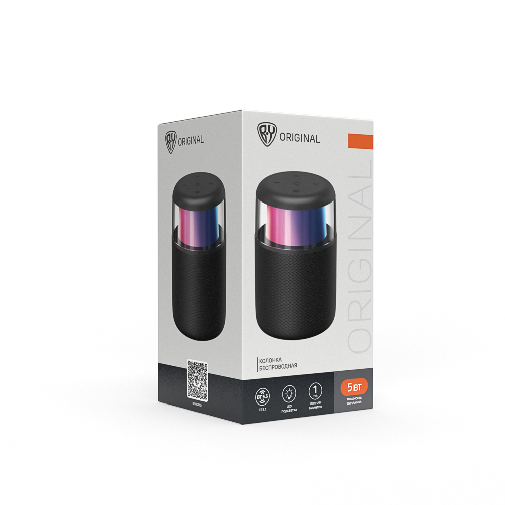 Колонка беспроводная BY GlowSound Mini, 5 Вт,подсветка, 1200мАч, microSD, ВШГ 12x8x8см, черный, арт.№ 443-059