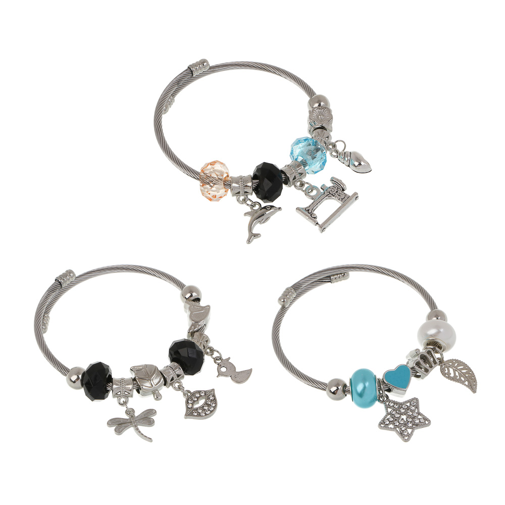 Браслет с шармами d6-7 см, сталь, 3 дизайна, БЖ25-34, арт.№ 023-047