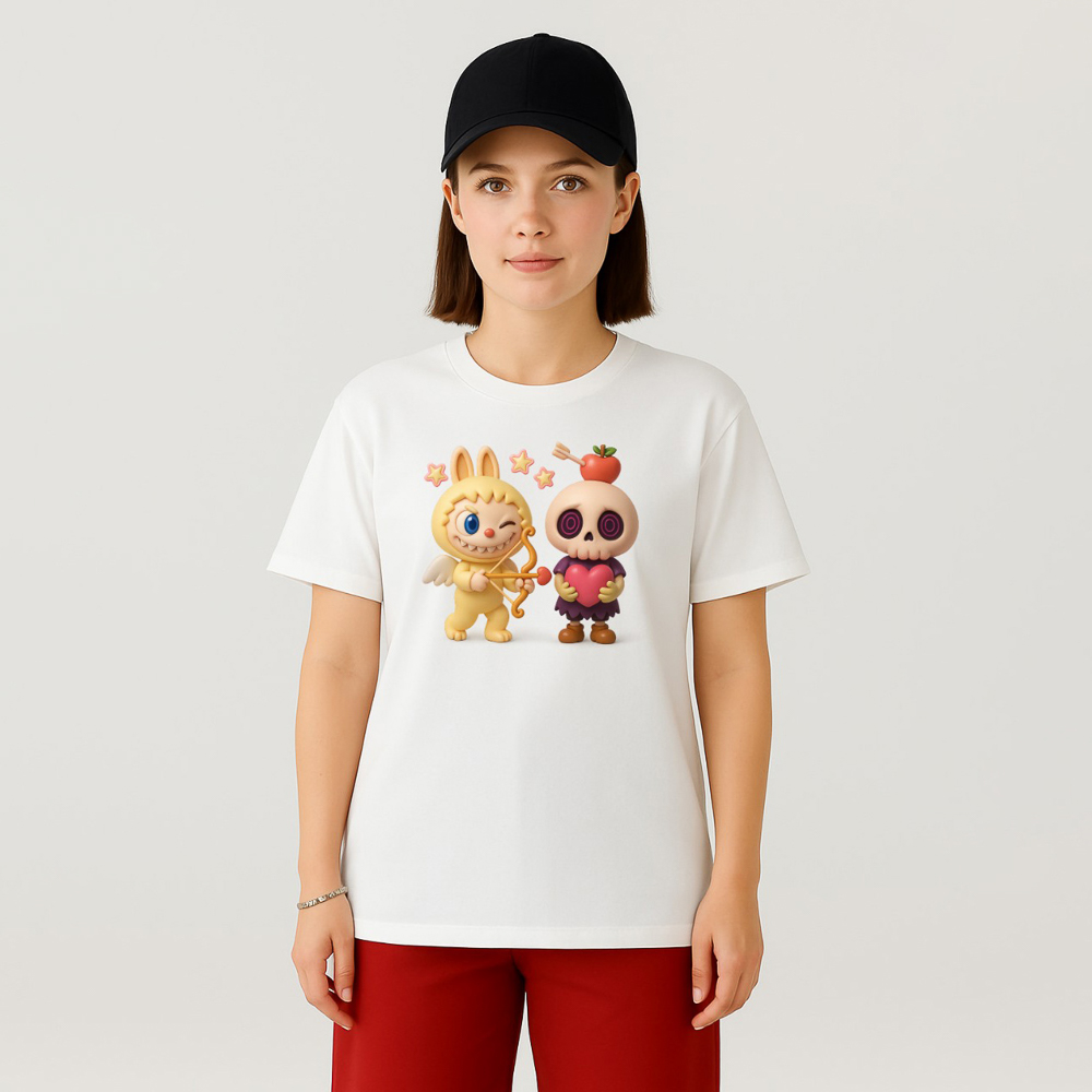 Футболка белая, детская "Лабубу" возраст 7-10 лет (р-р 36-38-40), х/б 99%, 170 г/кв.м., унисекс, арт.№ 489-509