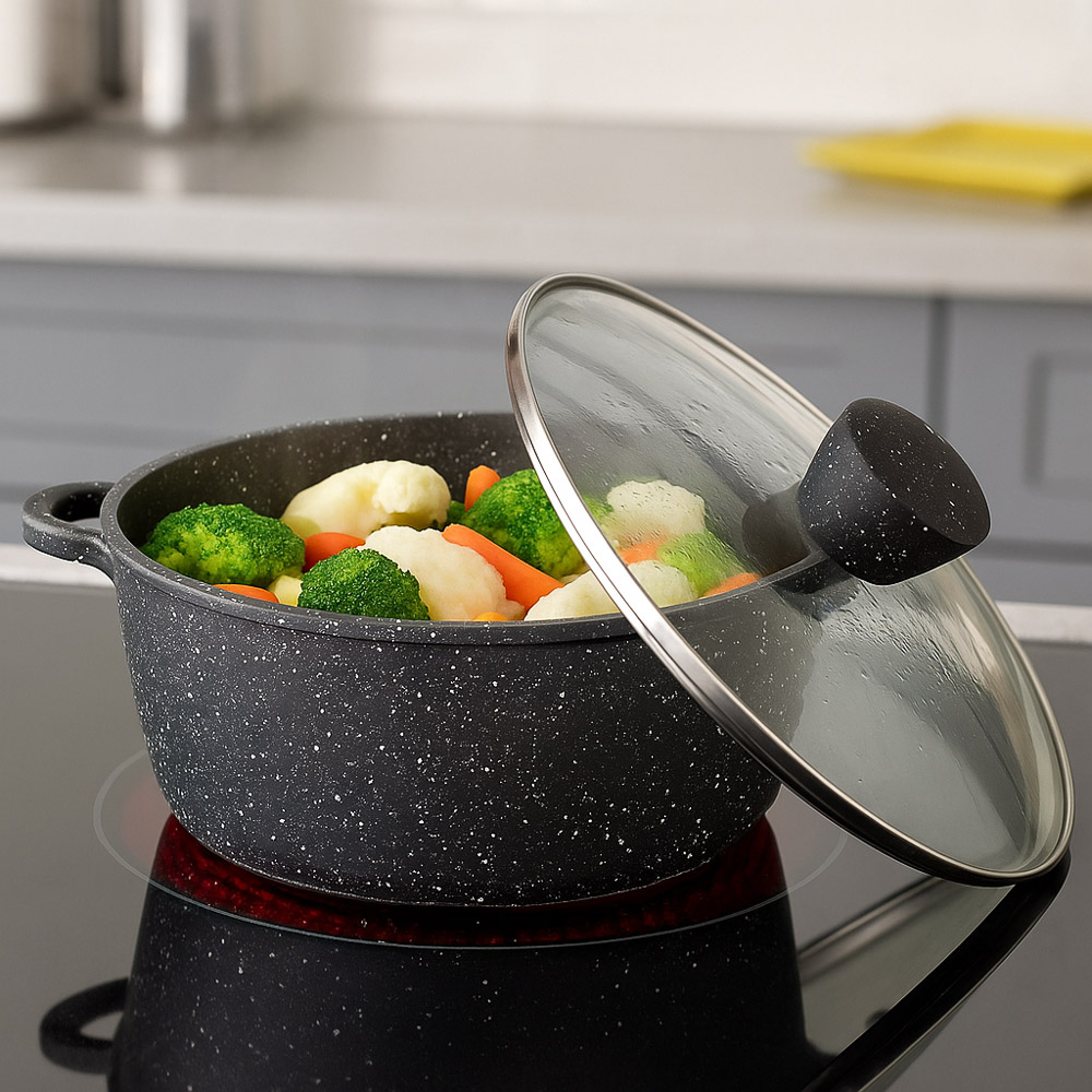 Набор кастрюль SATOSHI Лион 4 предмета 28 см, 32см; 6,3 л, 9,3 л +крышки, а/п покрытие мрамор, силиконовые протекторы ручек, индукция, арт.№ 846-688