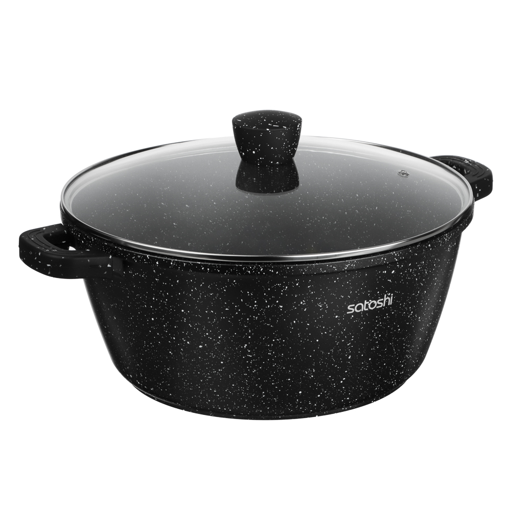 Набор кастрюль SATOSHI Лион 4 предмета 28 см, 32см; 6,3 л, 9,3 л +крышки, а/п покрытие мрамор, силиконовые протекторы ручек, индукция, арт.№ 846-688
