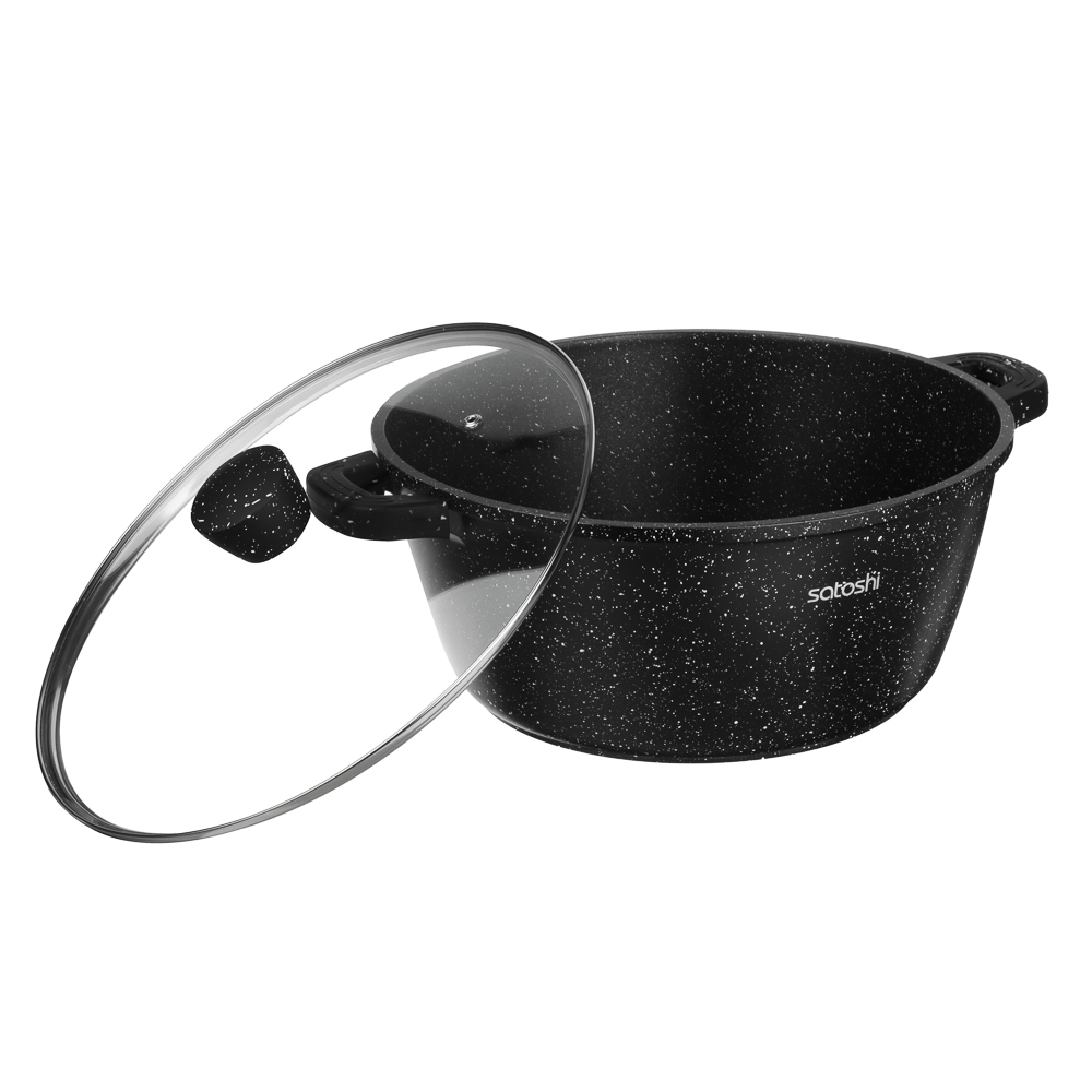 Набор кастрюль SATOSHI Лион 4 предмета 28 см, 32см; 6,3 л, 9,3 л +крышки, а/п покрытие мрамор, силиконовые протекторы ручек, индукция, арт.№ 846-688