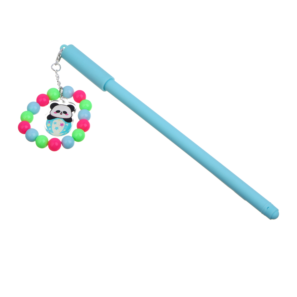 Ручка гелевая черная, с браслетом и фигуркой панды, 4 дизайна, арт.№ 591-265